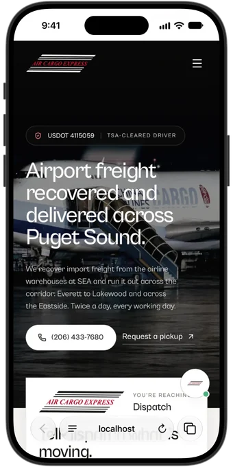 On an iPhone. Air freight, Seattle WA