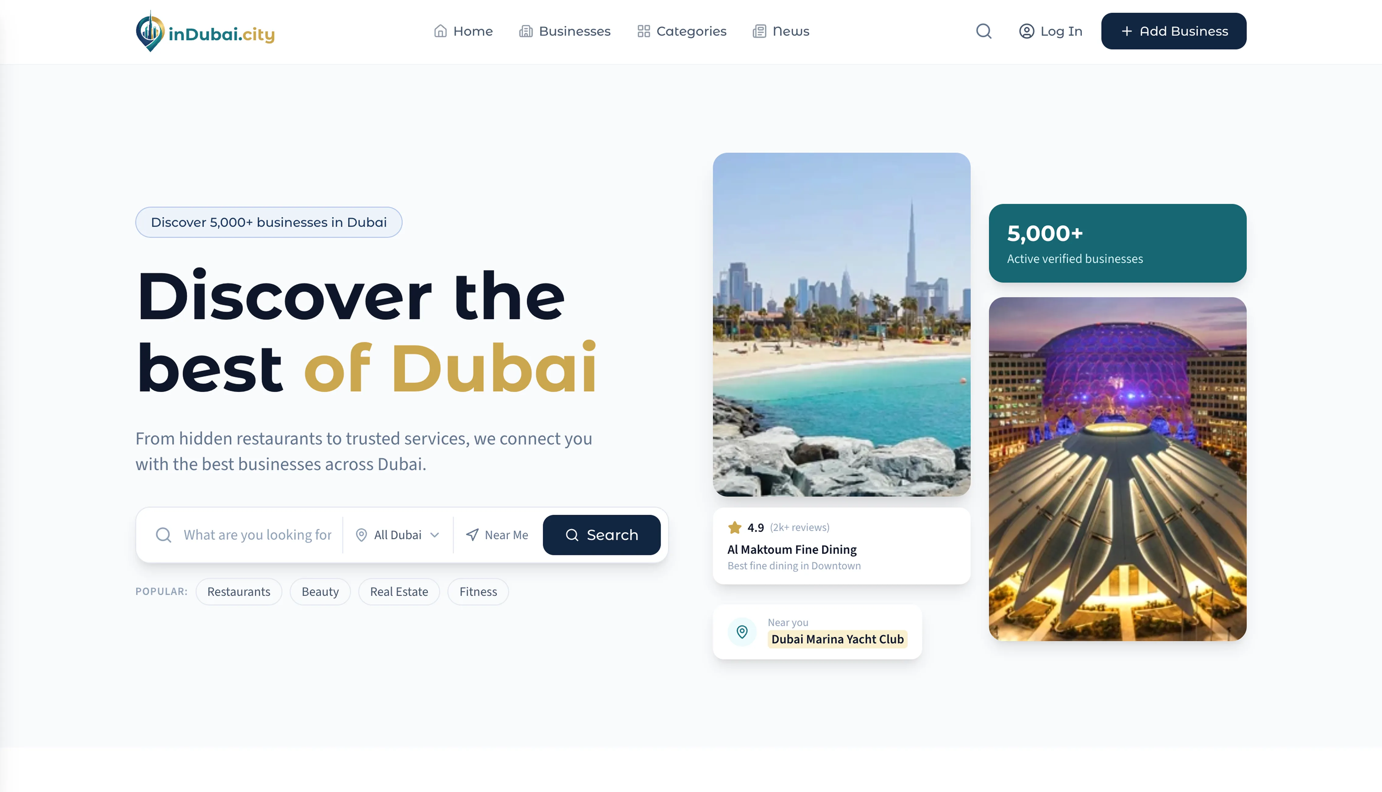 inDubai — custom city guide website design by ePageUSA
