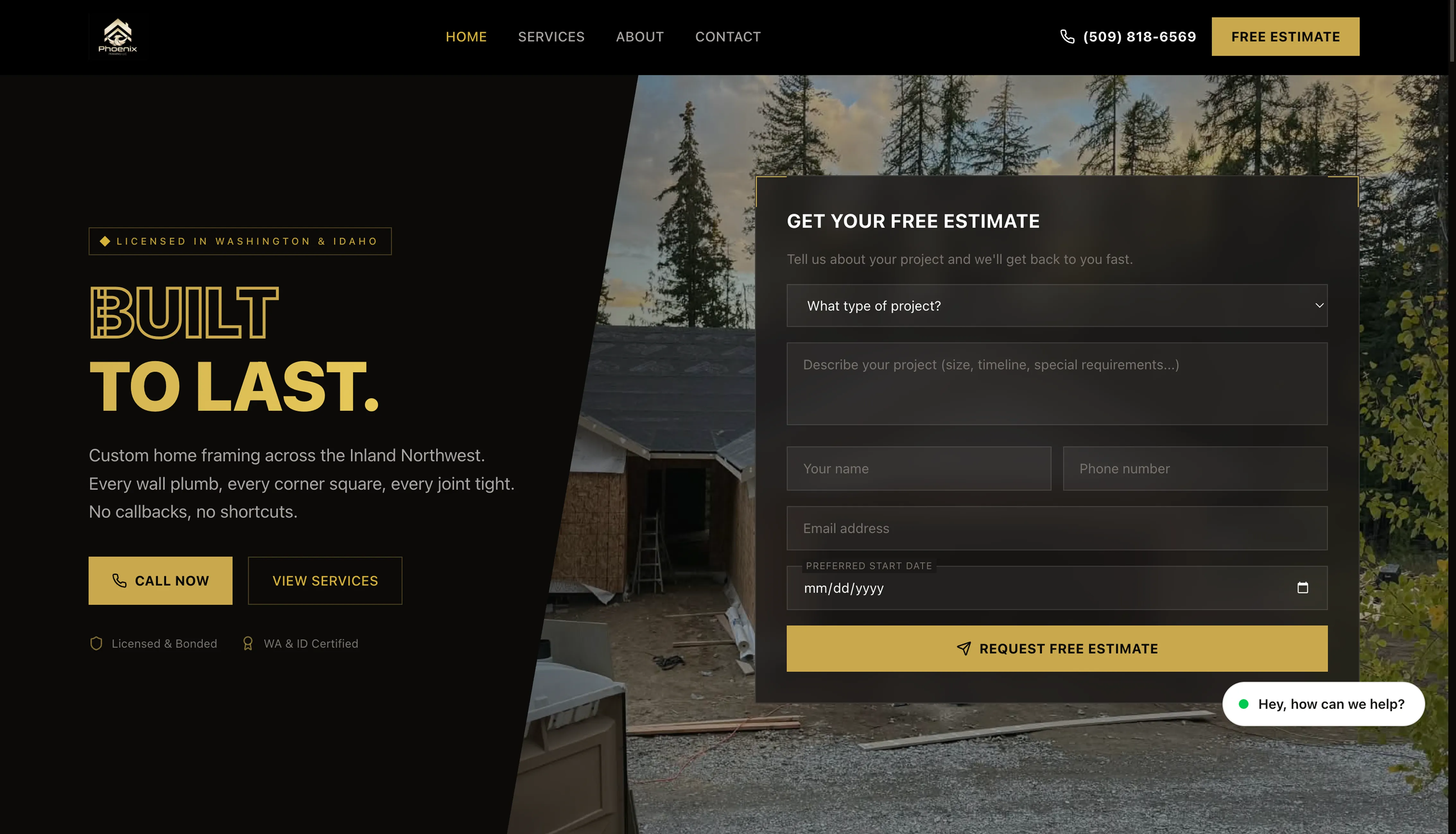 Phoenix Framing — custom home services website design by ePageUSA