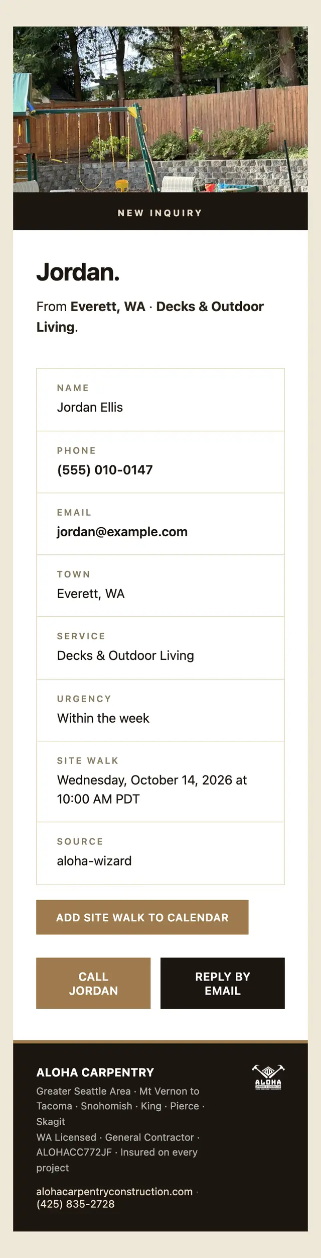 The email the owner gets for that request