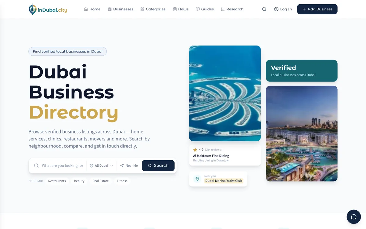 A city guide platform I built, on a desktop. Dubai