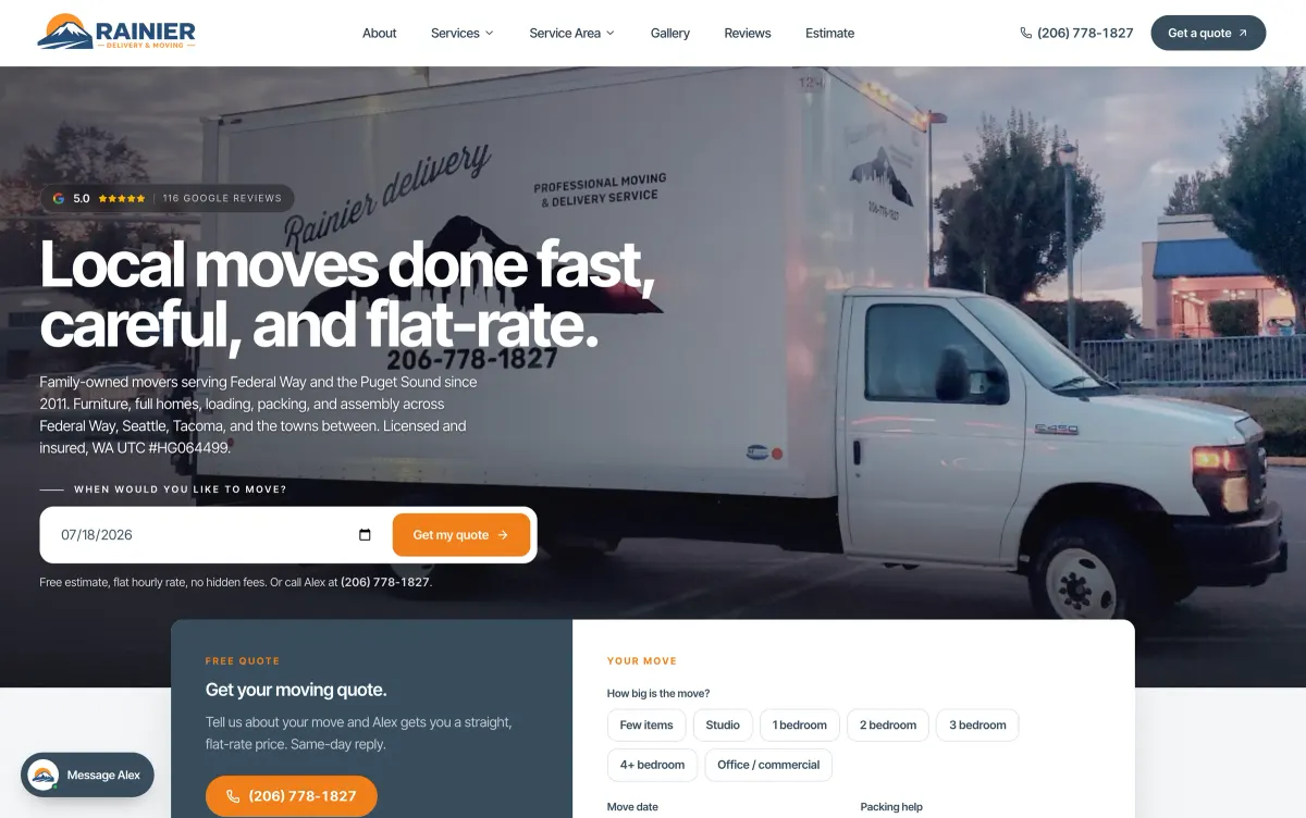 A mover's site I built, on a desktop. Moving, Federal Way WA